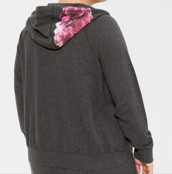 Torrid Active Full Zip Hoodie Gray Pink Floral Fleece Plus 2X - Picture 3 of 13